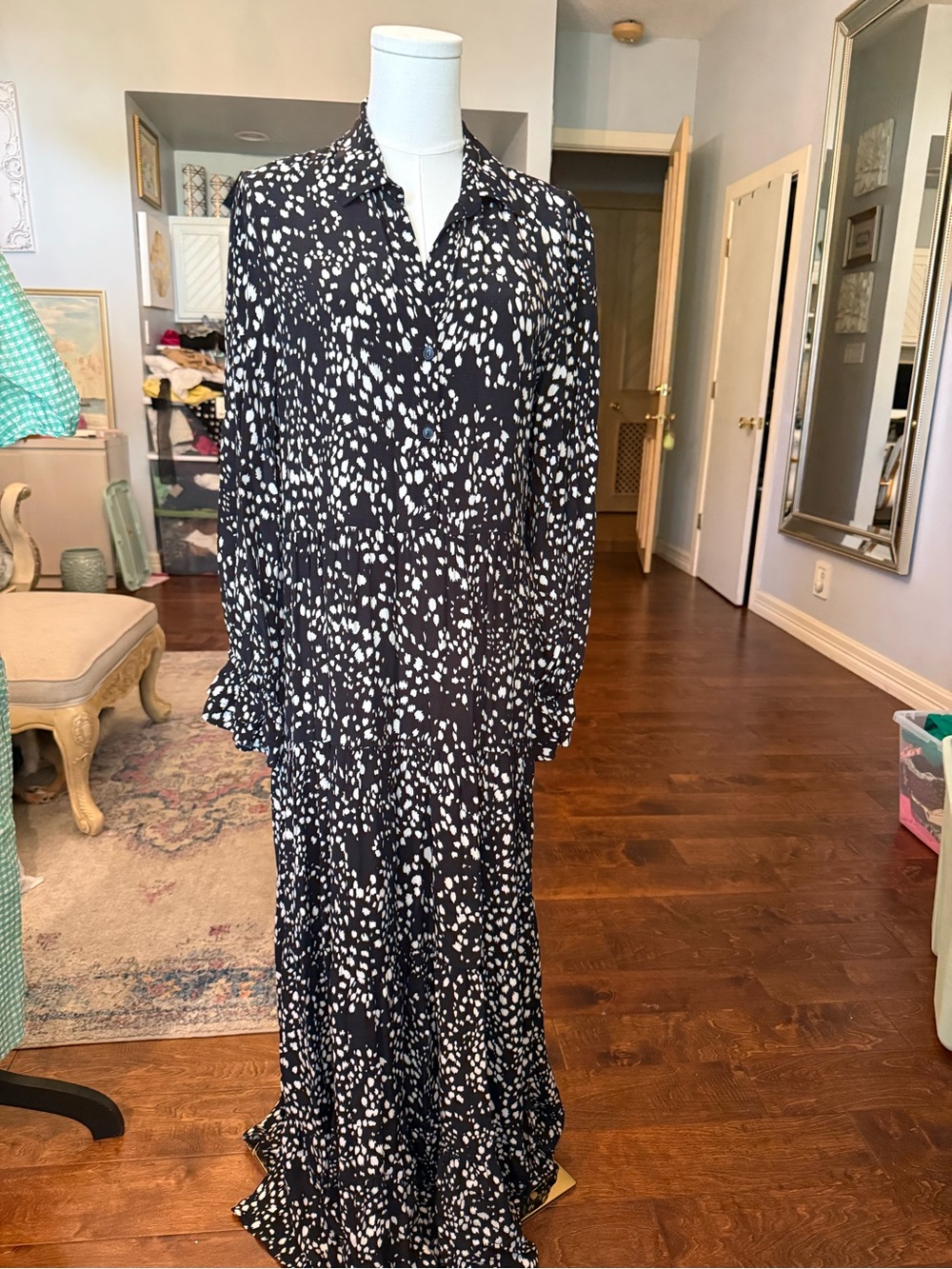 Bershka Black and White Printed Maxi Dress